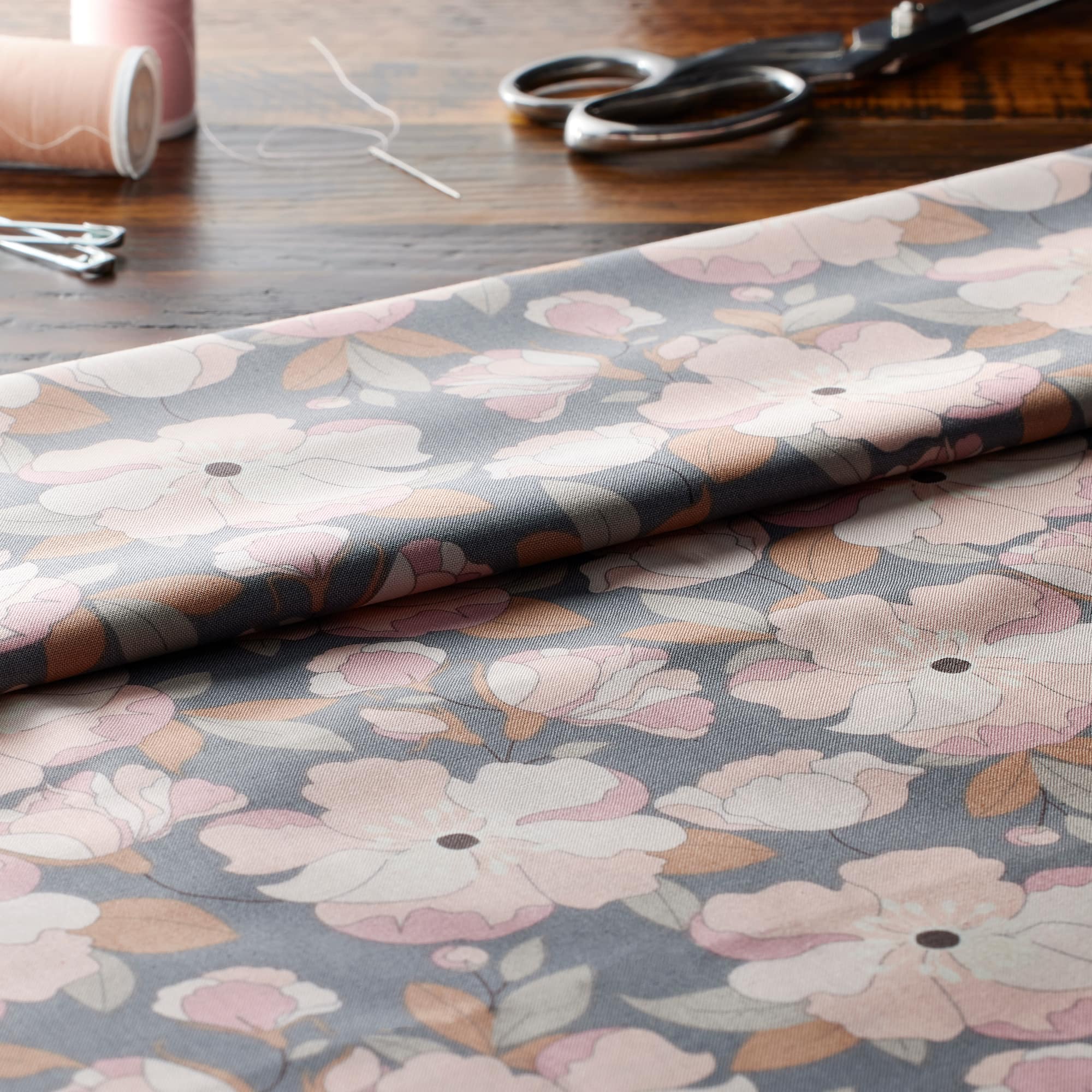 Camelot Fabrics With Love Gray Petals Cotton Fabric